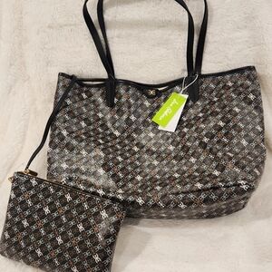 Sam Edelman Harper Monogram Medium Black Shopper Tote Bag NWT